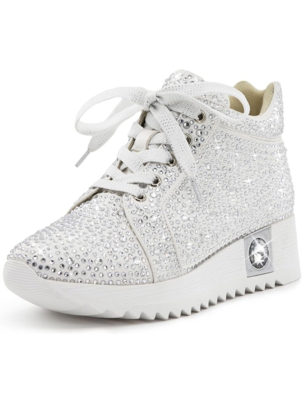 Women's White Glitter Sparkly Rhinestone High Top Trendy Sequin Fashion Sneakers